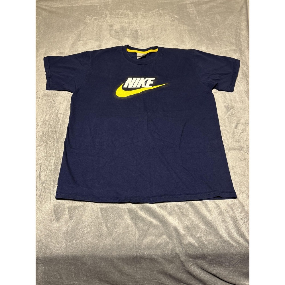 Nike Mens Large Blue 100% Cotton Swoosh Logo Graphic Tee Shirt Y2K